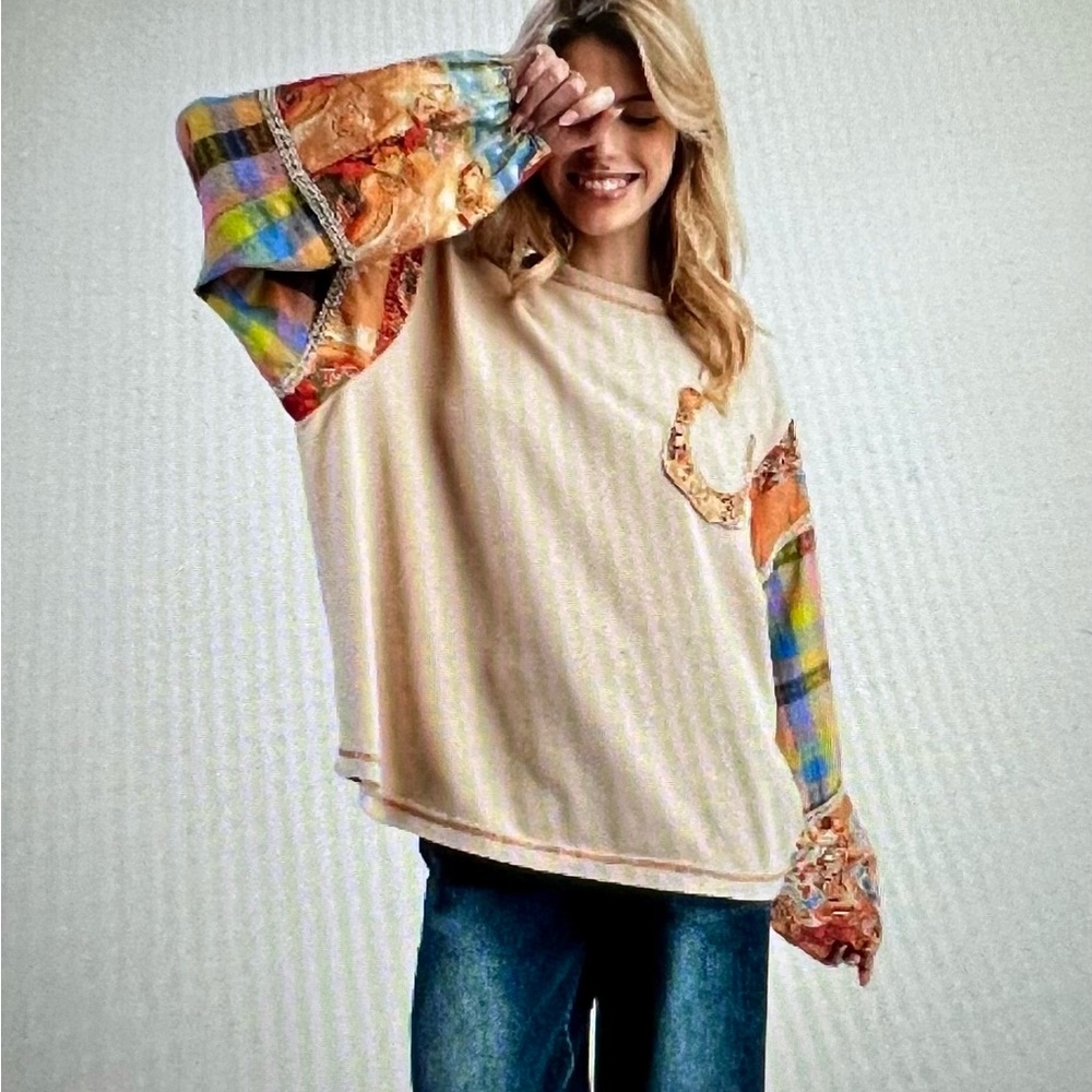 Easel Cream and Multicolor Patchwork Tunic